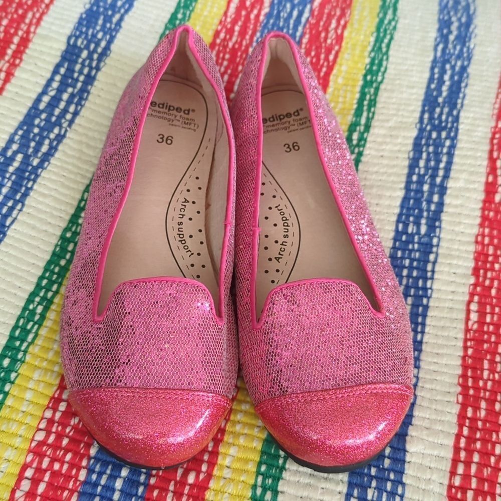 Pediped girls pink sparkle ballet flats shoes size 4‎